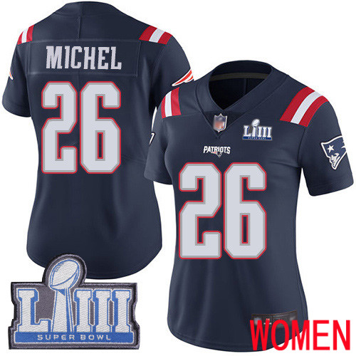 New England Patriots Football 26 Super Bowl LIII Bound Limited Navy Blue Women Sony Michel NFL Jersey